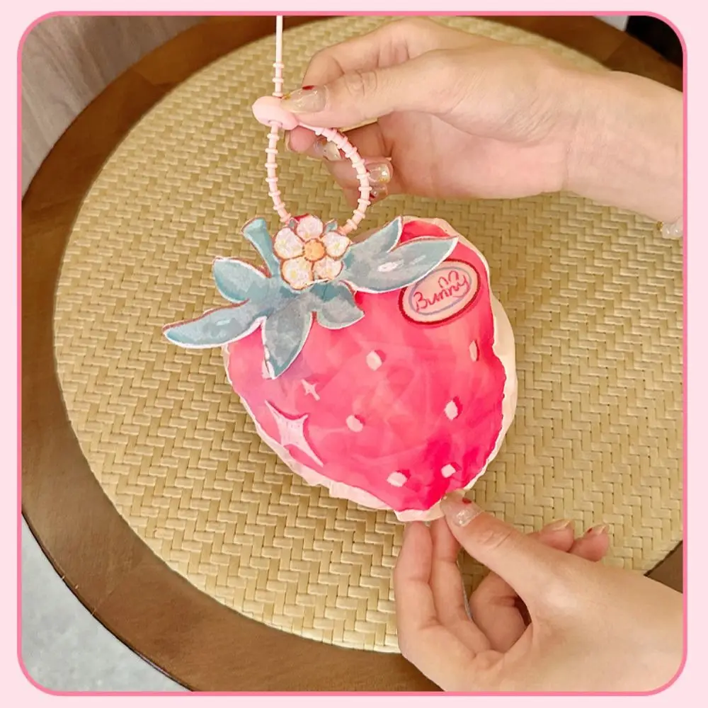 Kawaii Foldable Keychain Bag Sweet Girls Strawberry Cartoon Shopping Bag Pendant Fruit Shape Large Capacity