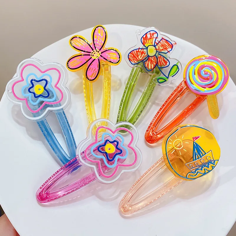 Geometric Cartoon Sweet Cute Girl Candy Color Graffiti Duckbill Clip Acrylic Flower Hairpin Creative Hair