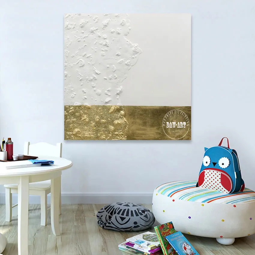 Gold Foil Textured Art Paintings Canvas Picture Frameless Office Artwork Easy Abstract Acrylic Hand Drawing Decor Bedroom Wall