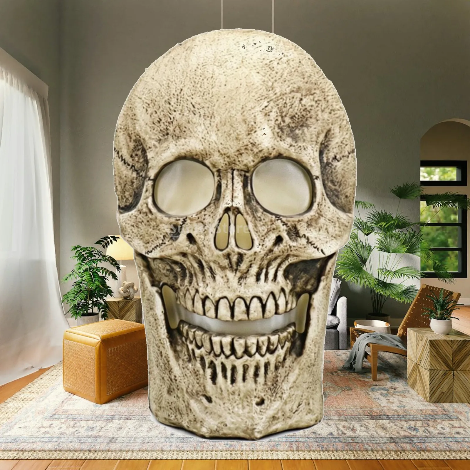 Eerie Glow Sound Control Skull Lamp Plastic Decoration for Halloween Party Table and Spooky Styling Prop