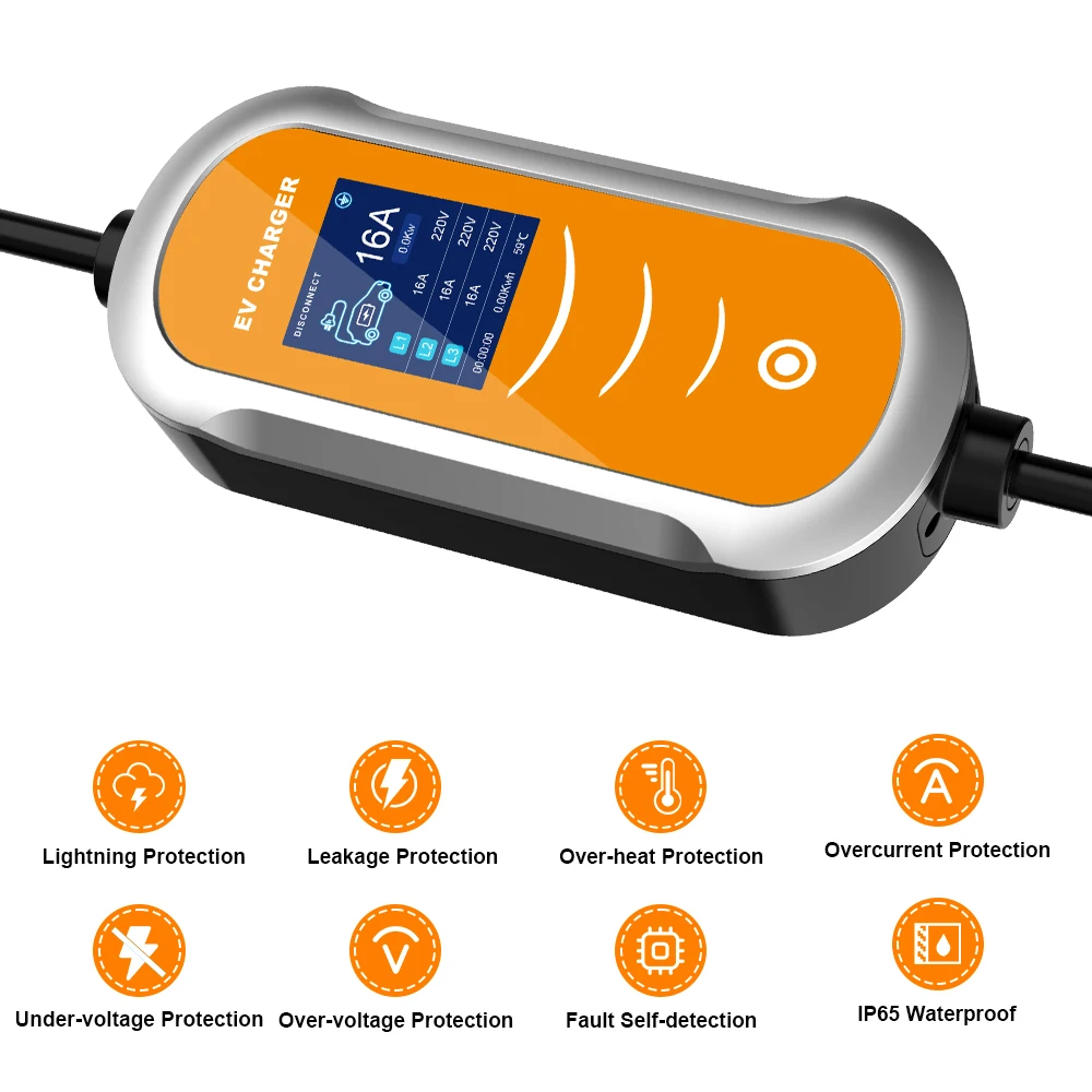ADPOW المحمولة 16A Type2 شواحن EV 11KW 3 المرحلة الاتحاد الأوروبي التوصيل EVSE قابل للتعديل الحالي Wallbox سيارة كهربائية شحن الملحقات