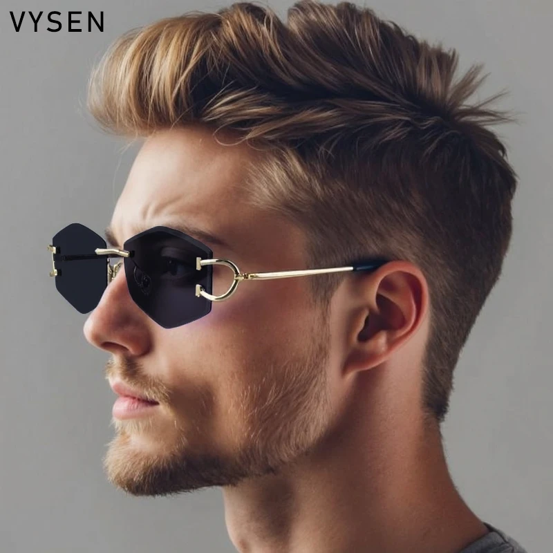 

Punk Small Metal Frame Hexagon Rimless Sunglasses Men 2025 Luxury Brand Vintage Polygon Sun Glasses Outdoor Shades Eyewear UV400