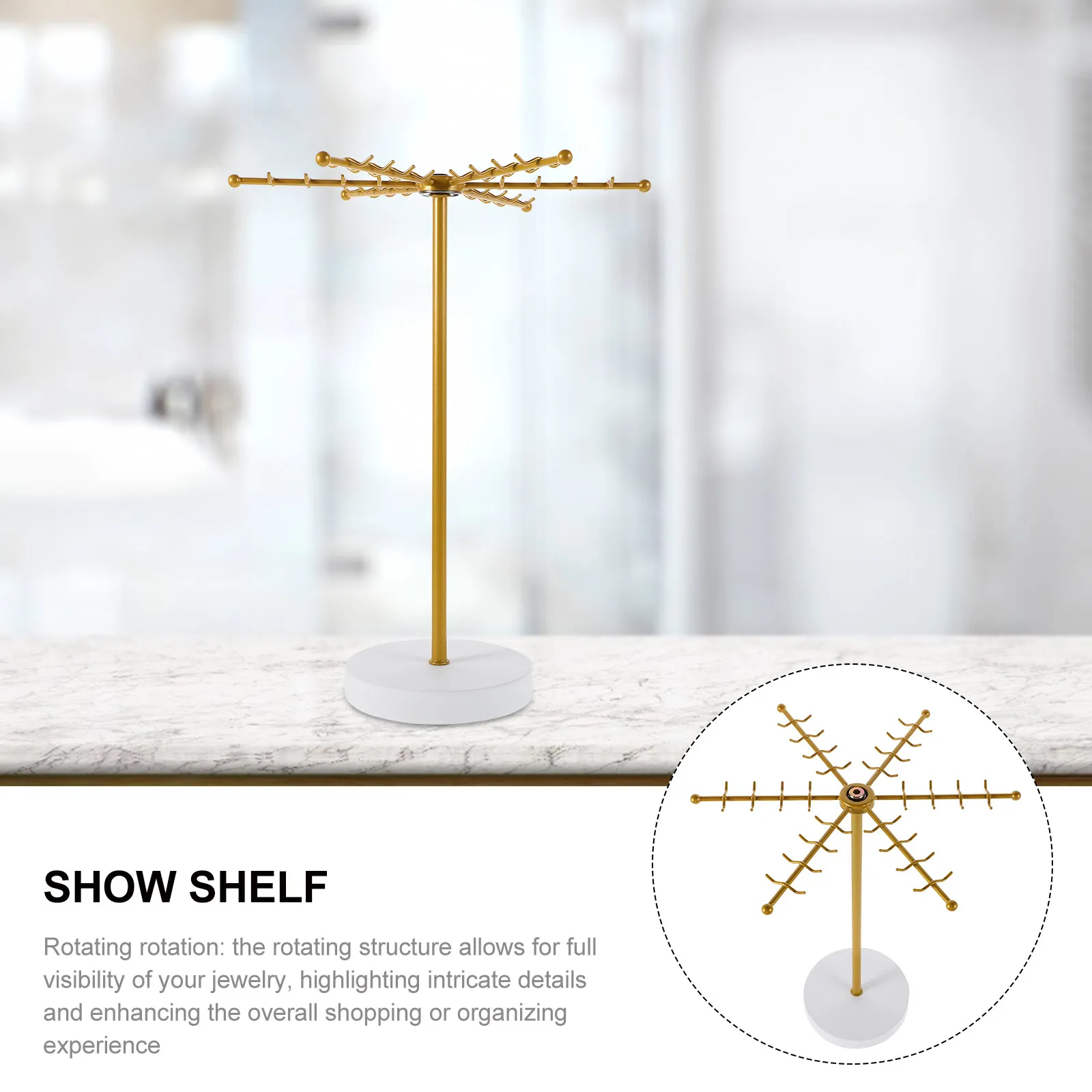 Compact Rotating Jewelry Display Stand Necklace Holder Metal Organizer with Round Base Easy Assembly Stylish Showcase