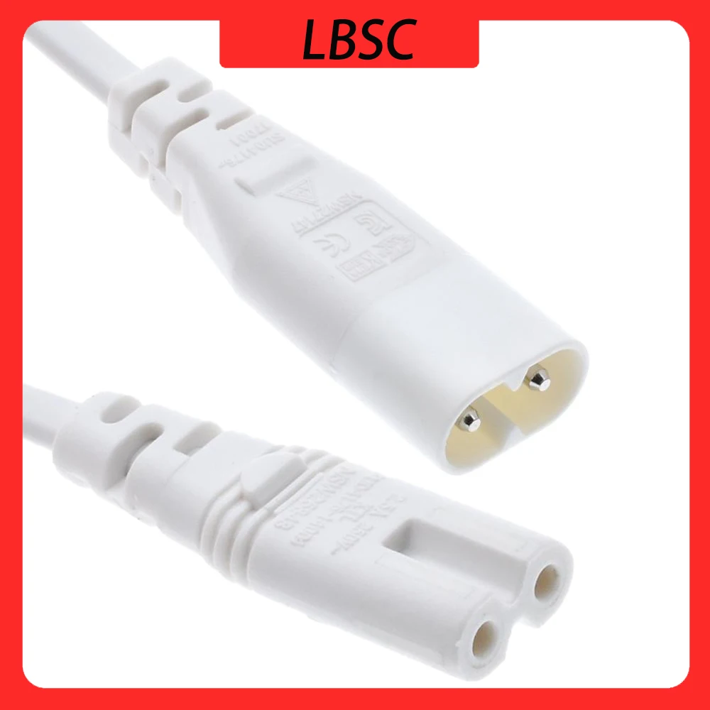 IEC 60320 C8 Plug to C7 Receptacle Male to Female Extension Power Supply Main Adapter Cable White Color