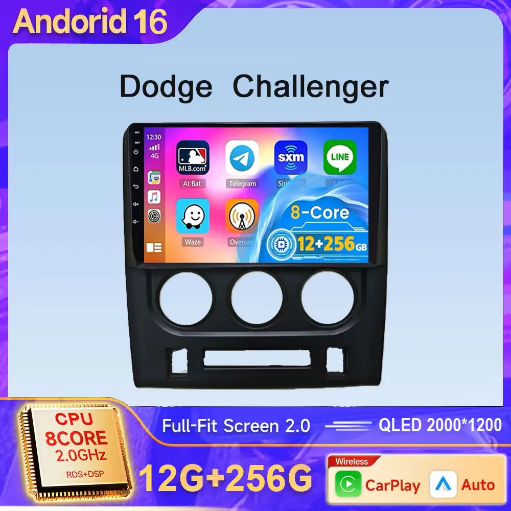 Car Radio Wireless Carplay Android 16 For Dodge  Challenger 2011-2014 Navigation GPS Android Auto QLED Screen Stereo Android 15