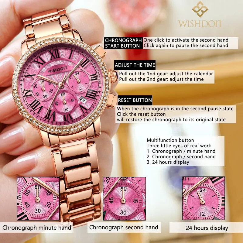 WISHDOIT Original Waterproof Women Watch Stainless Steel Strap Quartz Watch for Women Luminous Casual Fashion Ladies Wristwatch