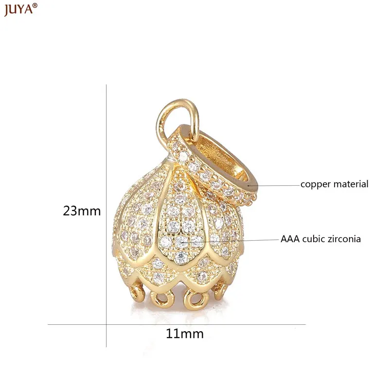 JUYA Fashion Retro Beads Tassels End Cap Copper CZ Rhinestone Charms Pendants for DIY Jewelry Accessories Women Necklace Making