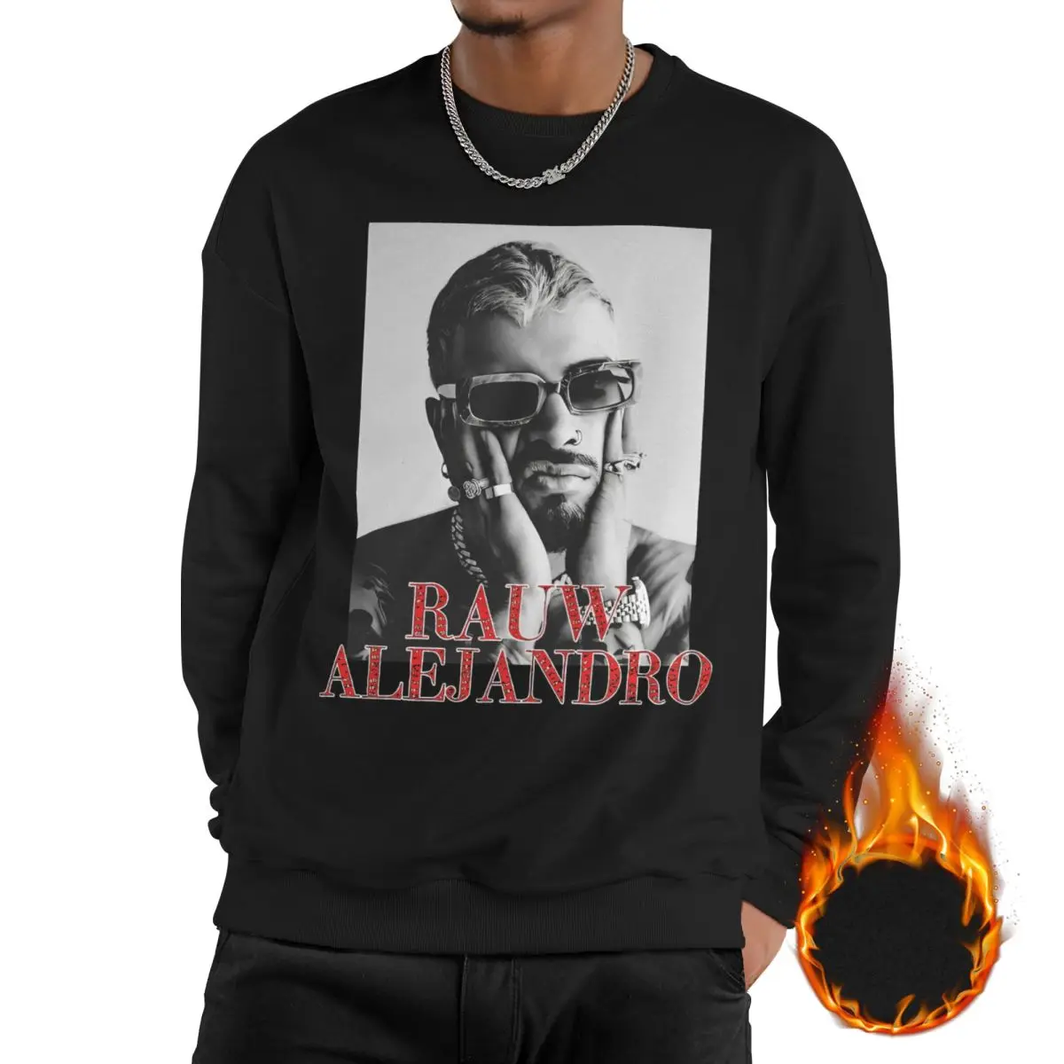 

Men Fleece Lined Sweatshirts Rauw Alejandro Singer Rapper Outfits Sweatshirt Saturn Album Pullover Long Sleeve Shirt Hoodies