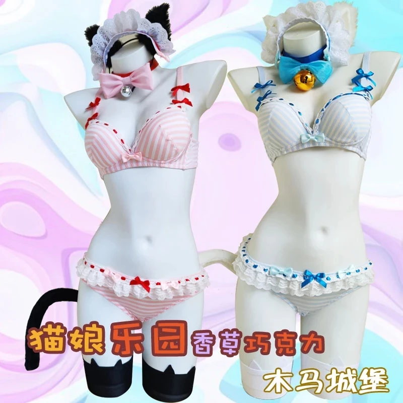 Nekopara Chocola Vanille Cosplay Kostuum Vrouwen Ondergoed Leuke Kat Pak Pruik Lolita Meisjes Sexy Lingerie Badpak Voor Vrouwen Zomer