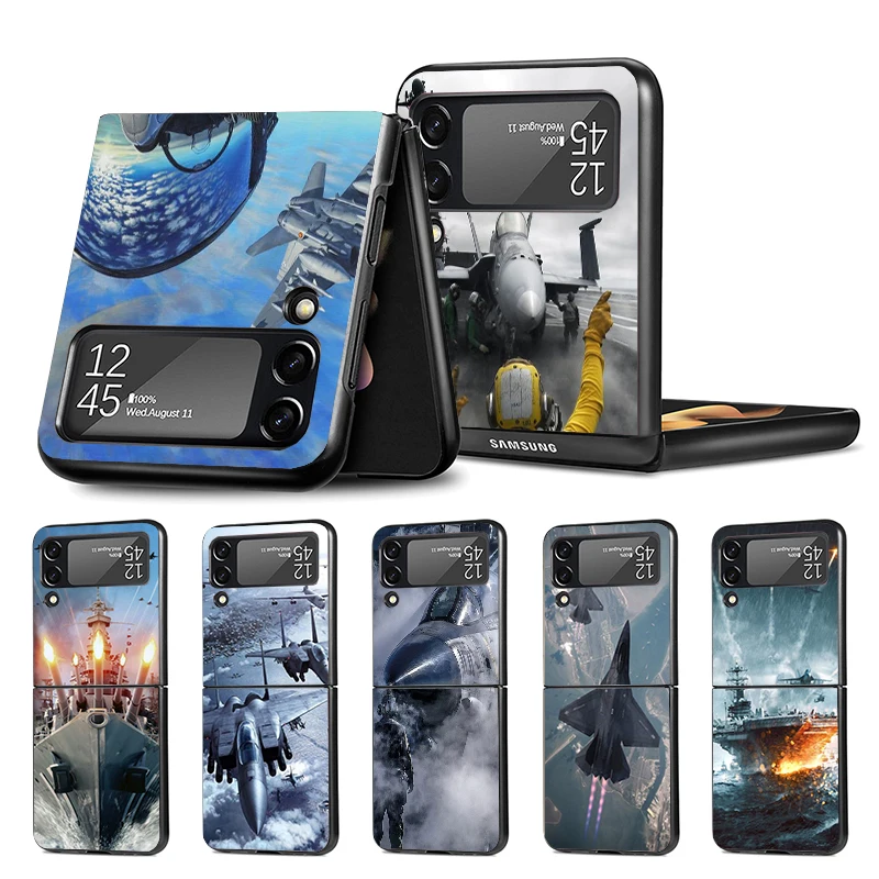 Military Aircraft Warship Fighter Z Flip 4 Z Flip 4 Phnoe Case For Samsung Z Flip 3 5 5G Black Hard Shell Galaxy ZFlip3 ZFlip4