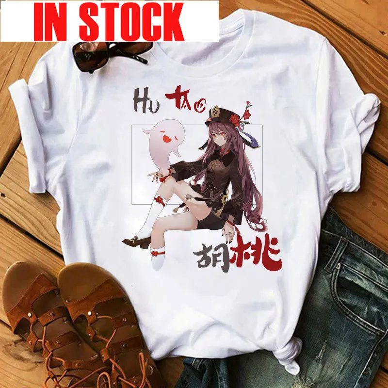 

Hot Games Genshin Impact T Shirt Women Kawaii Cartoon T-shirts Hu Tao Graphic Tees Harajuku Unisex Summer Anime y2k Clothes Tops
