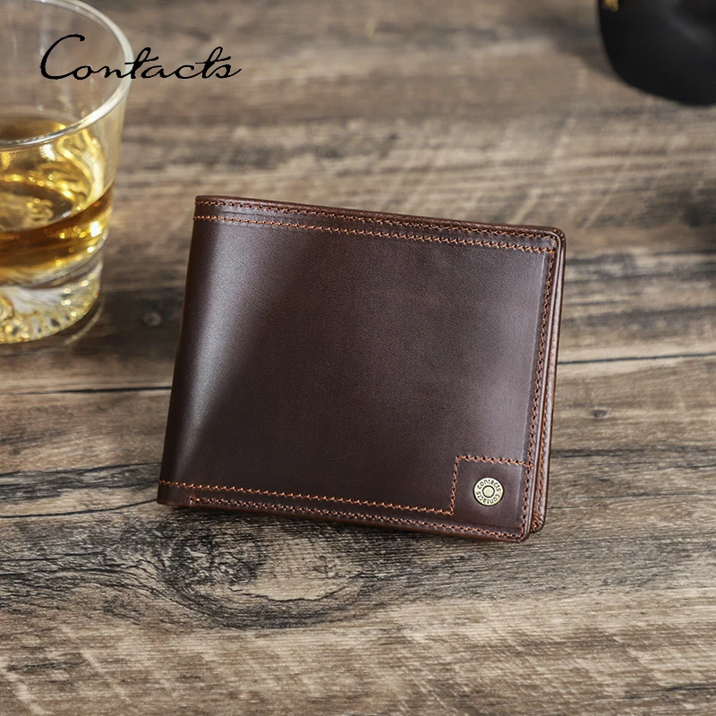 

CONTACT'S Genuine Leather Men Short Wallets RFID Card Holders Zipper Coin Purses Money Clips Male Purses Mini Wallets for Men