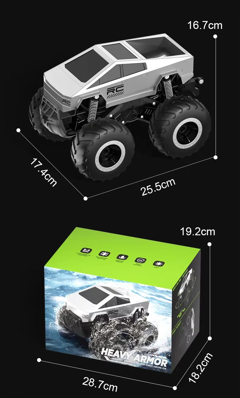 เด็กรีโมทคอนโทรลรถ Cybertruck RC รถของเล่นเด็กรถบรรทุกสะเทินน้ําสะเทินบก 4WD All Terrain Off-Road Pickup 1:16 ขนาด 2.4 GHZ