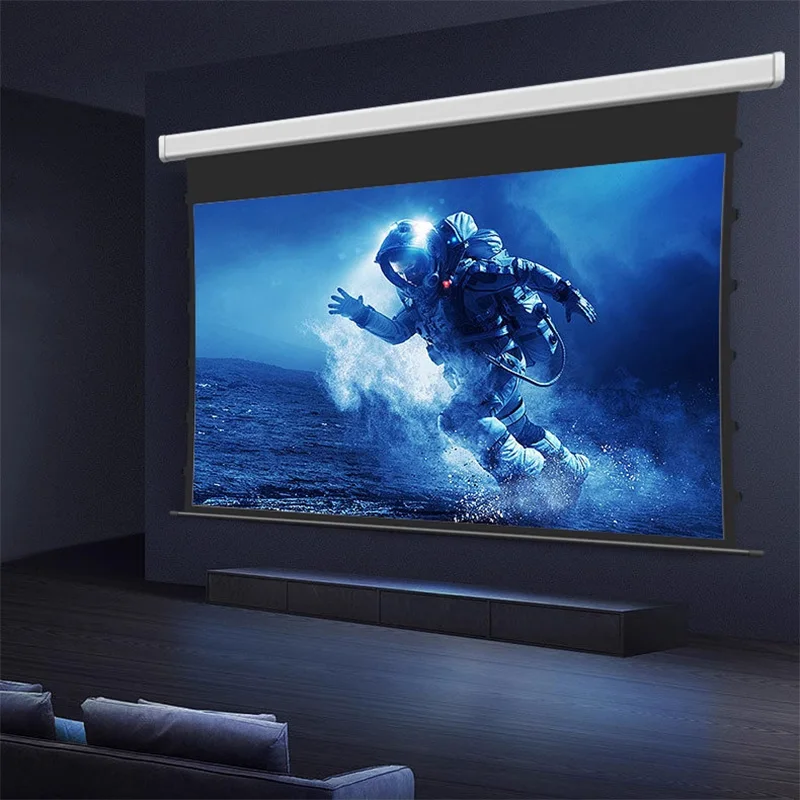 Motorized Tab Tension Cinema White 60-100 Inch Projector Screen for All Kinds of Projectors (Medium/Long/Ultra Short Throw)