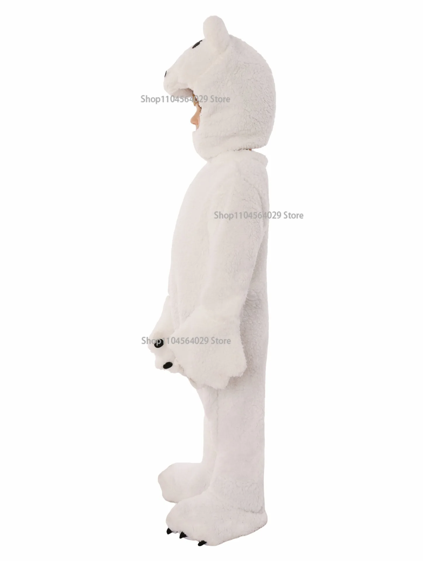 4-11Y Kind Kids Witte Ijsbeer Kostuum Jumpsuit voor Jongens Meisjes Unisex Dierenthema Party Cosplay Harige Fleece