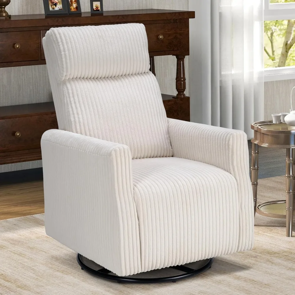 

High backrest and armrest rotating accent chair, corduroy gliding chair for living room bed