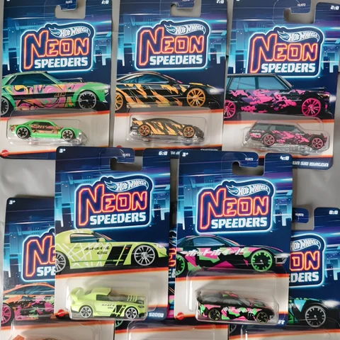Hot Wheels Neon Speeders Series 8 Diecast Car Set 1/64 Scale Models Mazda RX-7 Datsun 510 B C D HLH72 Collectible Toy Xmas Gifts