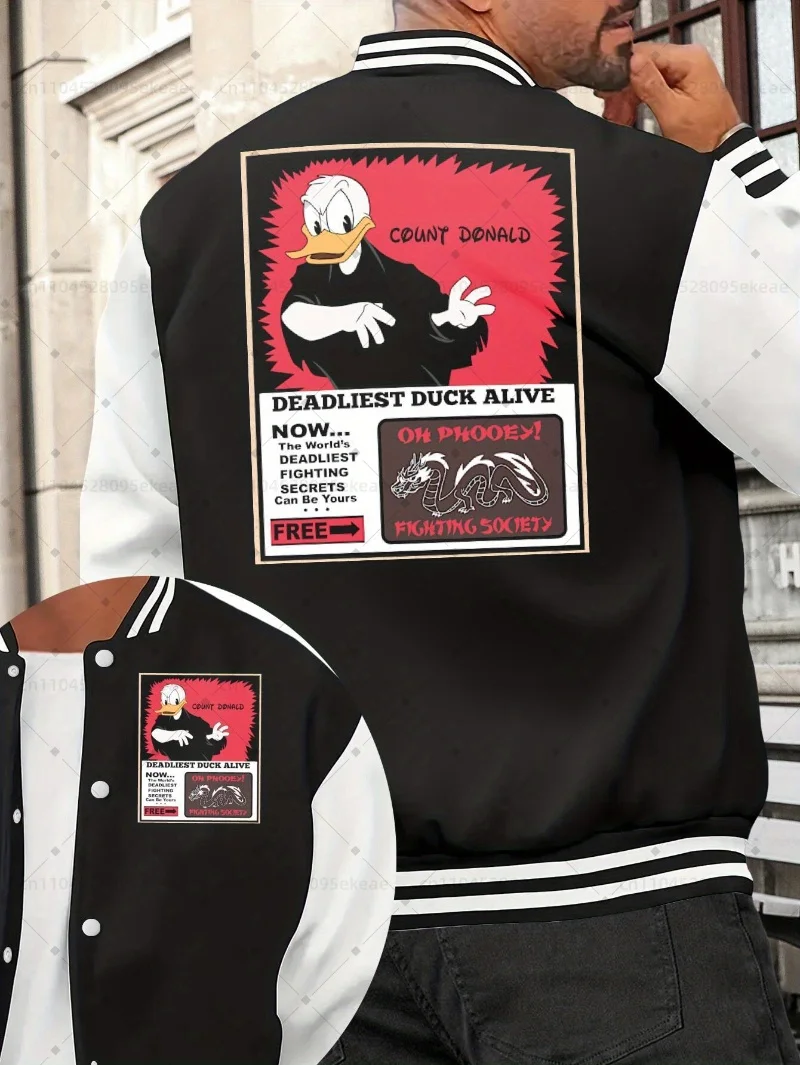 

DISNEY Donald Duck Baseball Jacket Men Fashionable Sports and Leisure Autumn Winter Jacket Loose Cartoon Top Teenagers