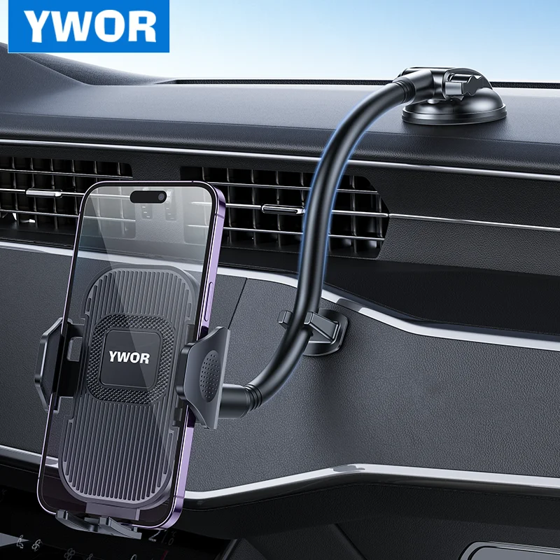 Ywor suporte de telefone celular para painel do carro pára-brisa montagem de telefone para carro braço longo suporte de telefone de carro montagem forte ventosa anti-