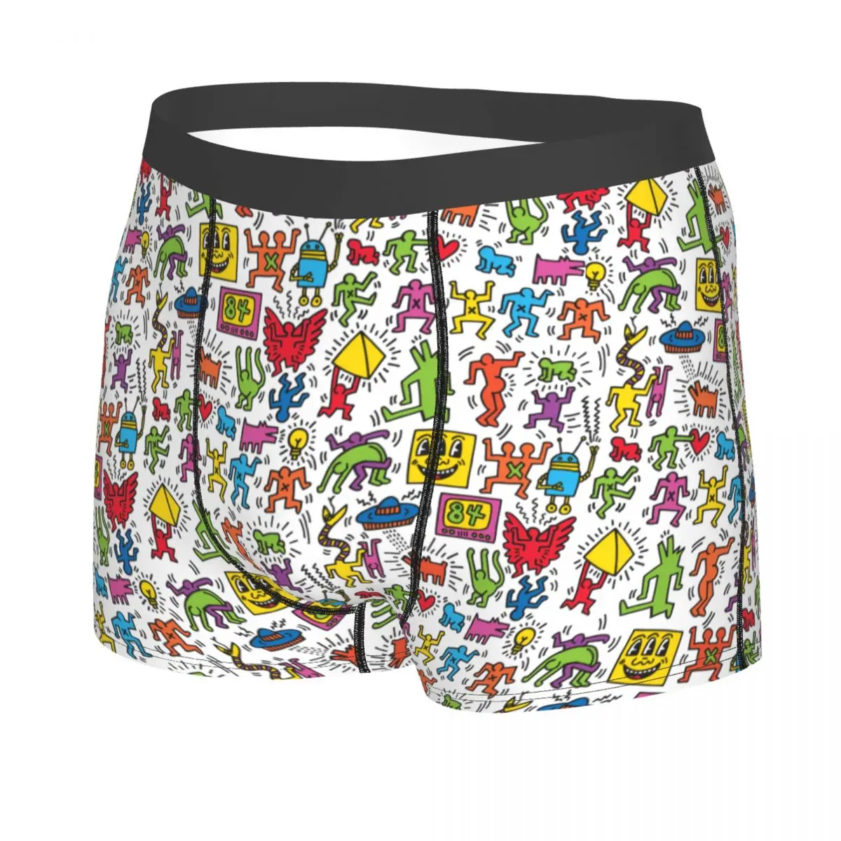 Custom Male Kaleidoscope Colors Three Eyed Face Haring Dance Underwear Boxer Briefs Breathable Shorts Panties Underpants