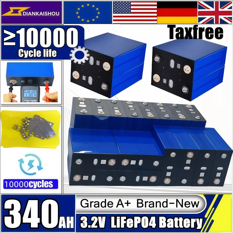 

Brand New A-grade vehicle electric ship solar system 340Ah LiFePO4 3.2V cells suitable for DIY 12V 24V 48V battery pack no tax