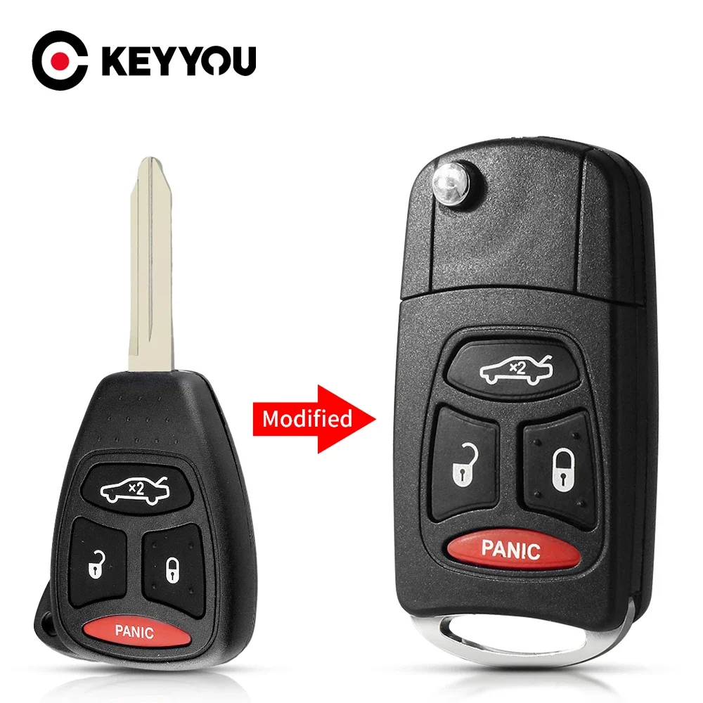 KEYYOU 4 Button Modified Remote Key Shell Case Fob For Chrysler 300 300C Aspen Dodge Magnum Dakota Durango RAM Charger Jeep CY22