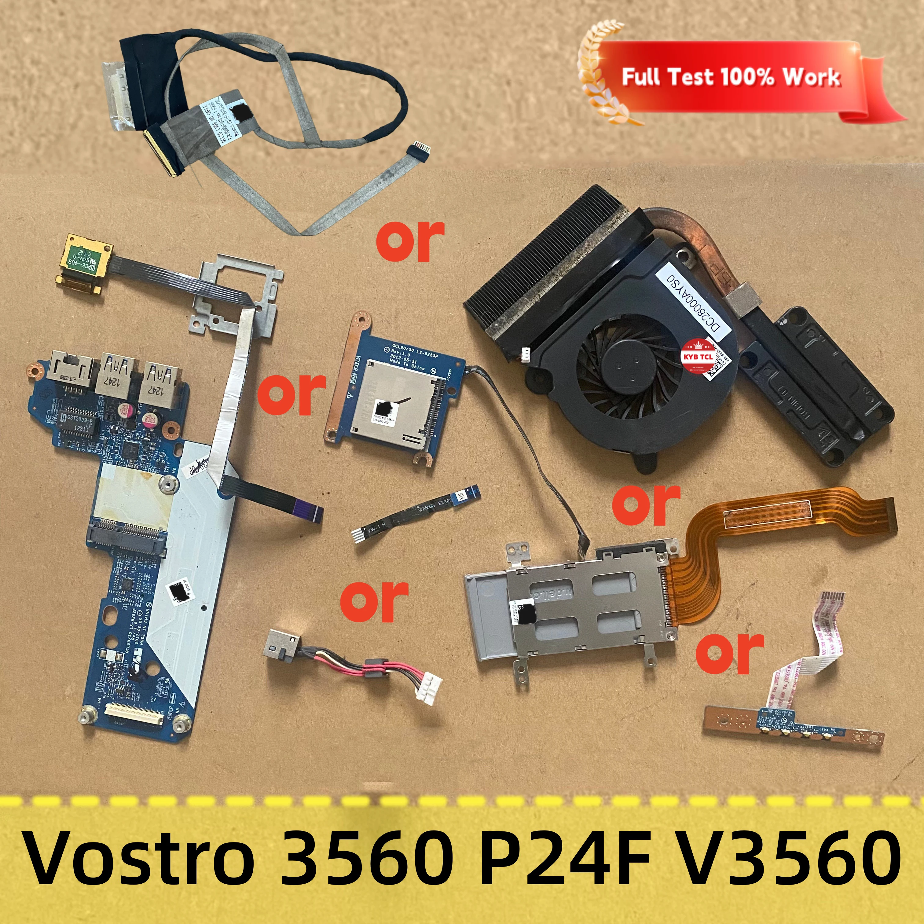 00KFNY 0Y5HVW 0J4XXY 04N1K8Para Dell Vostro 3560 P24F: Leitor de Cartão SD Express, Dissipador de Calor, Ventoinha, LED, Placa USB WLAN ou Conector de Alimentação DC IN, Cabo de Touchpad com Leitor de Impressão Digital