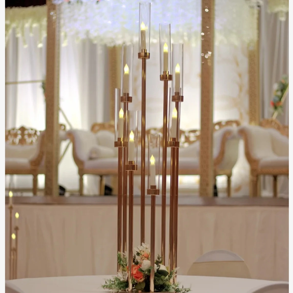 10pcs)Wholesale European Wedding Table Gold Metal Candle Holder Tall Floor Candelabra Centerpiece 1845