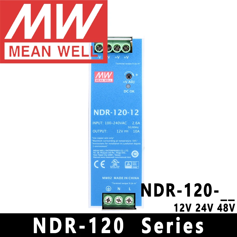 Original Mean Well NDR-120-12/24/48 meanwell DC 12V/24V/48V 120W Single Output Industrial DIN Rail Power Supply