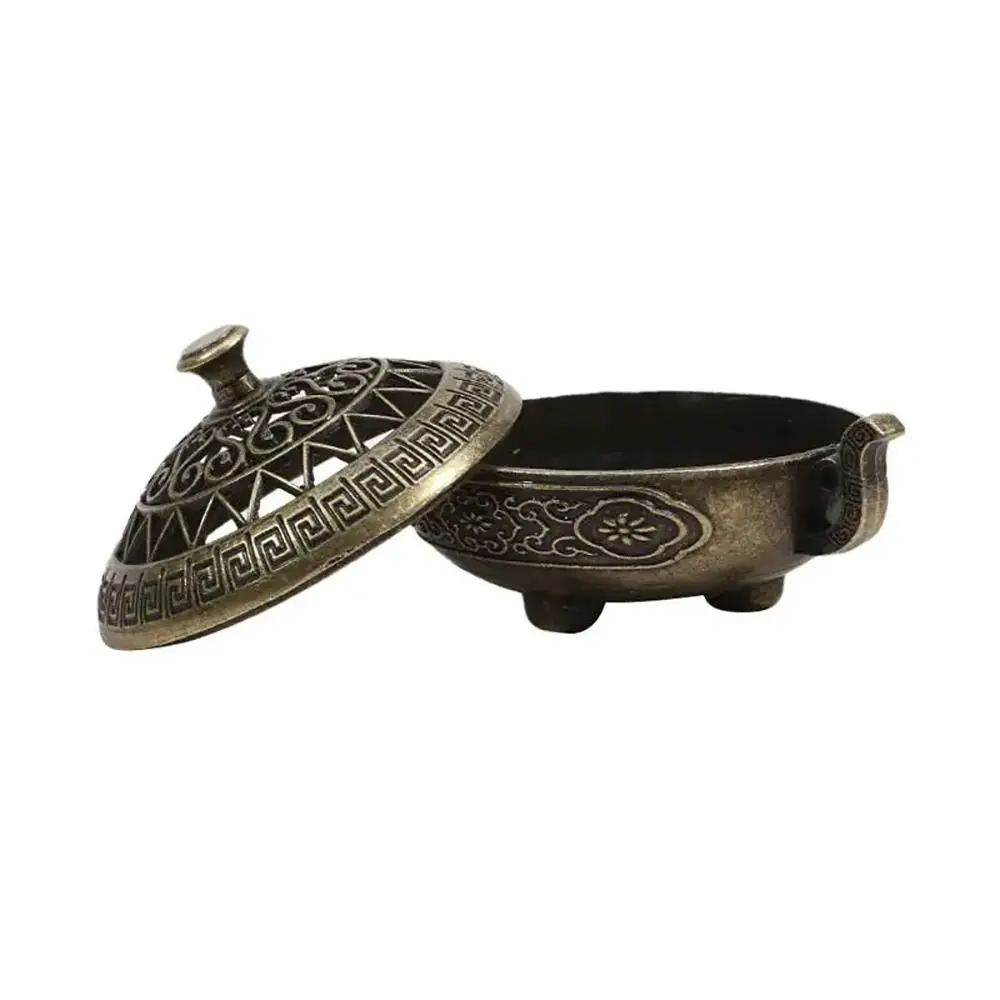 1Pcs Alloy Incense Stick Burner with Hollowed Out Patterns Sandalwood Lotus Incense Censer Retro Three Legged Stove