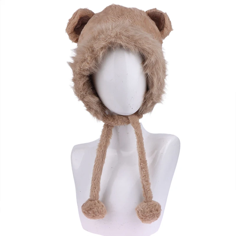 Otoño e Invierno ciclismo cálido y versátil protección para los oídos lindo peludo piel de zorro oso oreja sombrero parece pequeño conjunto de bufanda con capucha de dos piezas