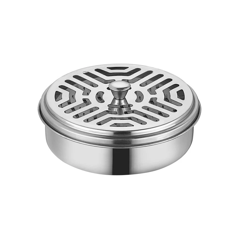 Mosquito Coils Holder Stainless Steel Mosquito Coil Box with Cover Round Mosquito Coil Tray Easy To Clean Anti-Mosquito Supplies