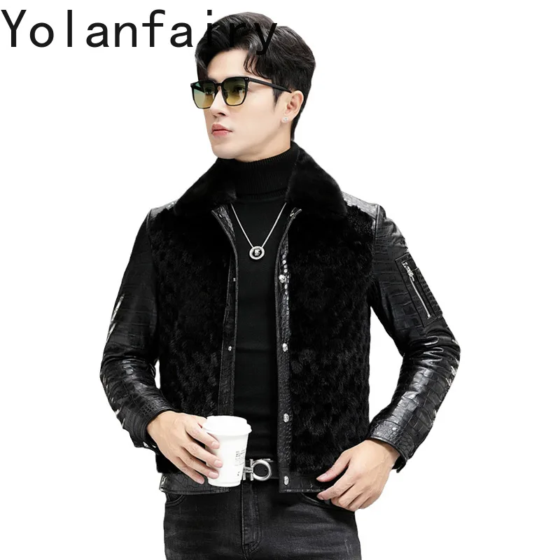 

YOLANFAIRY Sheepskin Real Mink Fur Jacket Mens White Goose Down Coats Genuine Leather Winter Mens Clothing Black Short Coat 2024