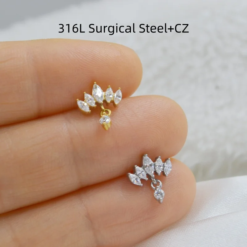 20pcs/Lot Body Jewelry 16G  CZ Gems Surgical Steel Lip Bar piercing Labret ring Ear Helix Cartilage Stud New