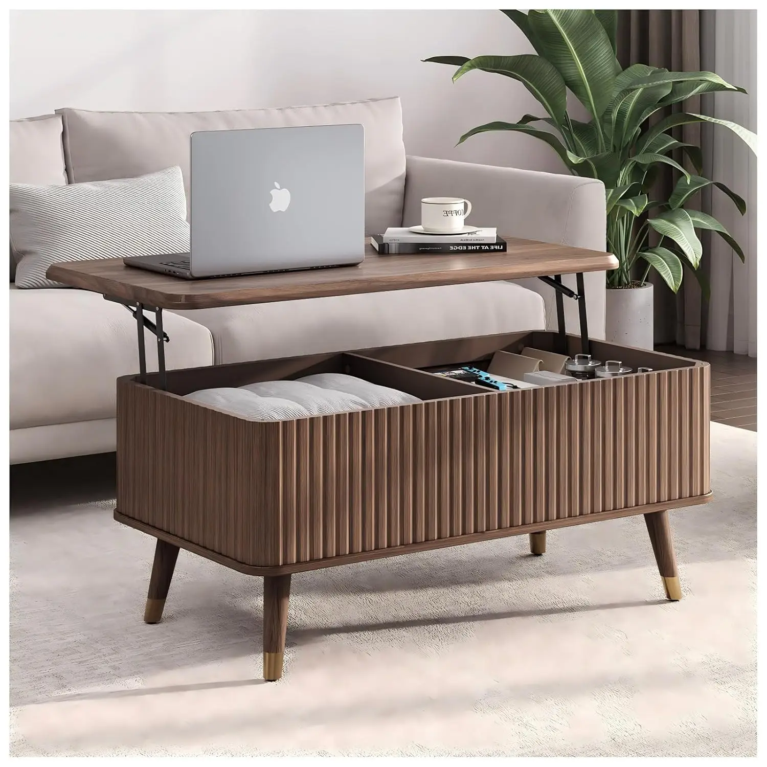 

Lift Top Coffee Table with Storage,Multi-Function Coffee Table with Hidden Compartment & Solid Wood Legs,Mid Century Modern Cent