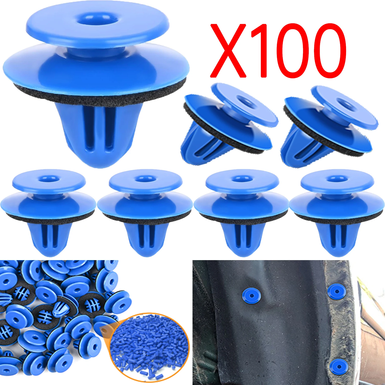 10-100X Car Exterior-Wheel Fender Flare Moulding Clips Retainers Blue Nylon Wheel Arch Opening Moulding with Sealer For VW/Audi