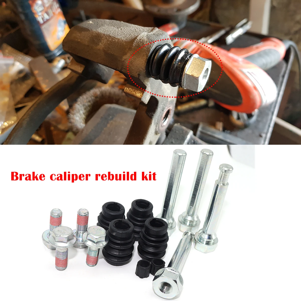 

For HYUNDAI MATRIX KIA CARENS TESLA MODEL S 2014- Car Disc brake housing bolts Brake caliper slider pin Seal kit Rubber bushing