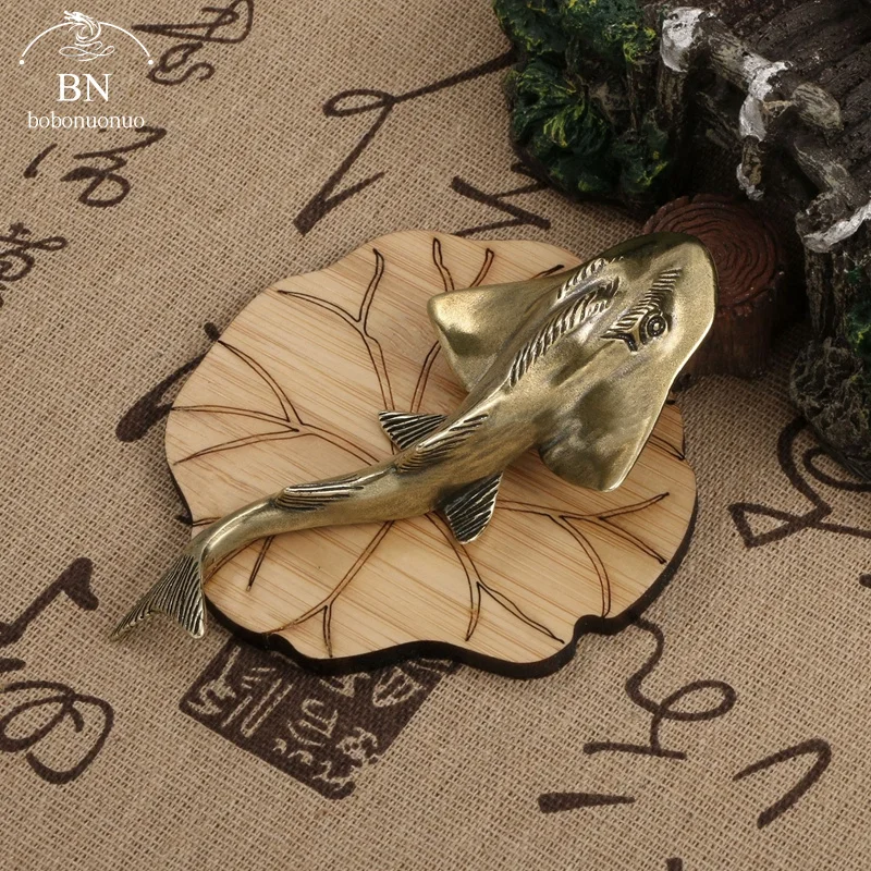 Solid Brass Bowmouth Guitarfish Figurines Vintage Sea Animal Small Statue Desktop Ornaments Office Decorations Crafts gifts