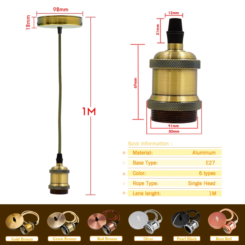 10pcs/lot Vintage Lamp Socket Edison Screw Lamp Holder E27 Bulb Bases Light Bulb 90-265V Industrial Hanging Lamp Home for Decor