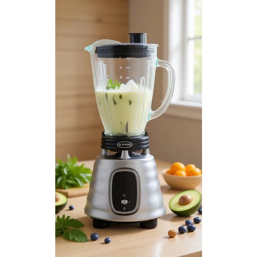 Reversible Chrome Glass Jar Blender for Smoothies and Food Prep