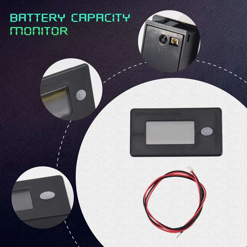 Battery Capacity Monitor,10-100V Battery Meter, 12V 24V 48V Percentage Voltage Fahrenheit Temperature Indicator Meter