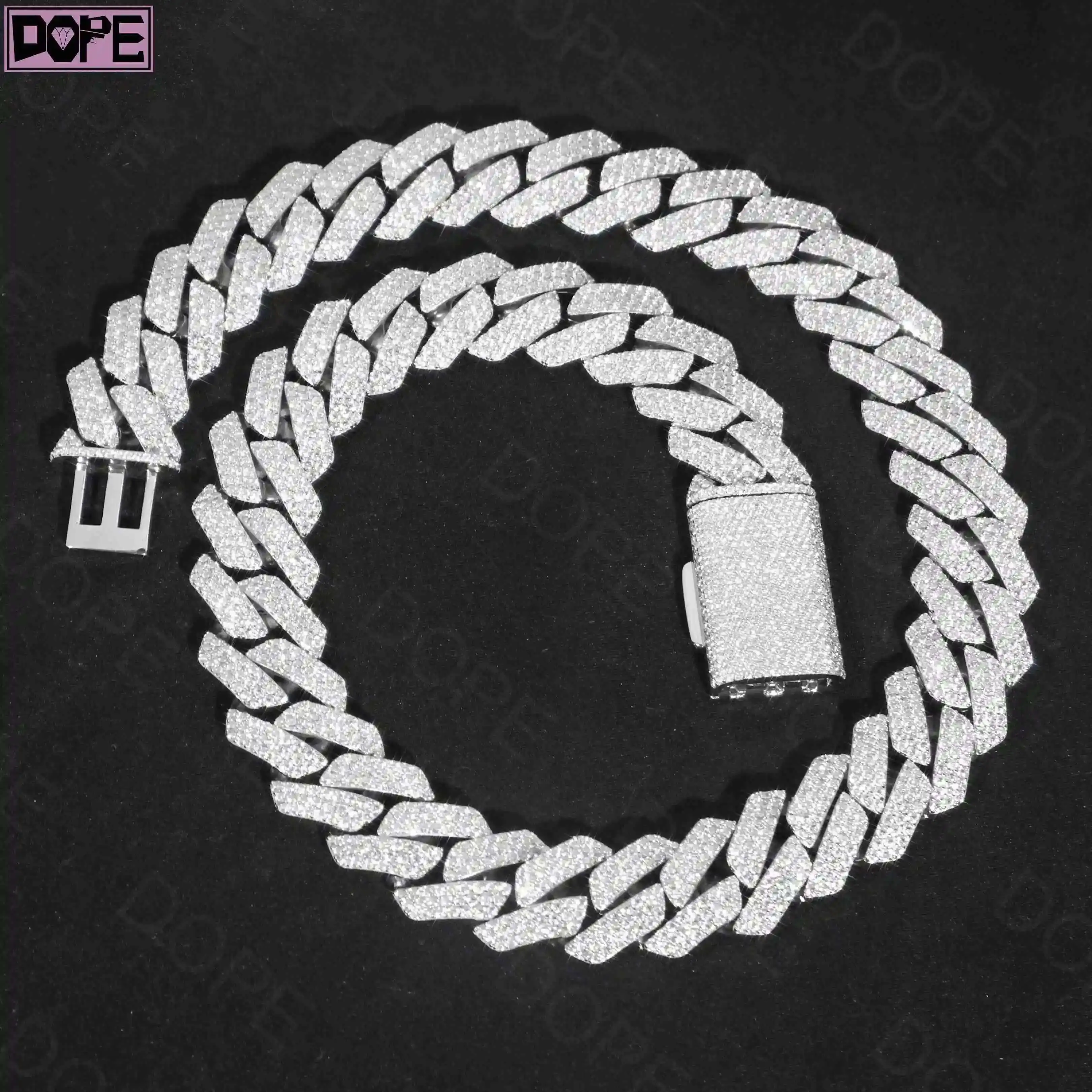 

20MM Heavy Hiphop Iced Out 925 Sterling Silver Thick Men Necklace VVS Moissanite Cuban Chain