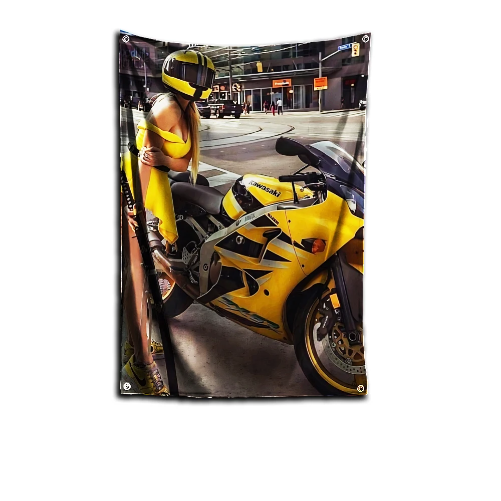3x5 Ft Sexy Lady Banner Flag Motorcycle Works Repair Authorized Dealer Poster Wall Art Decor Advertisement Vintage Sign Pub Club