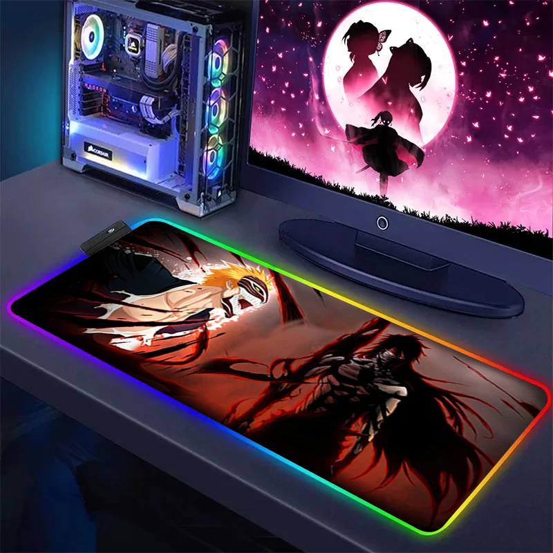 Anime Desk Mat Backlit Large Mouse Pad Xxl Bleach Luminous Led Gamer Keyboard Backlight With Wire Pc Accessories Gaming Mousepad