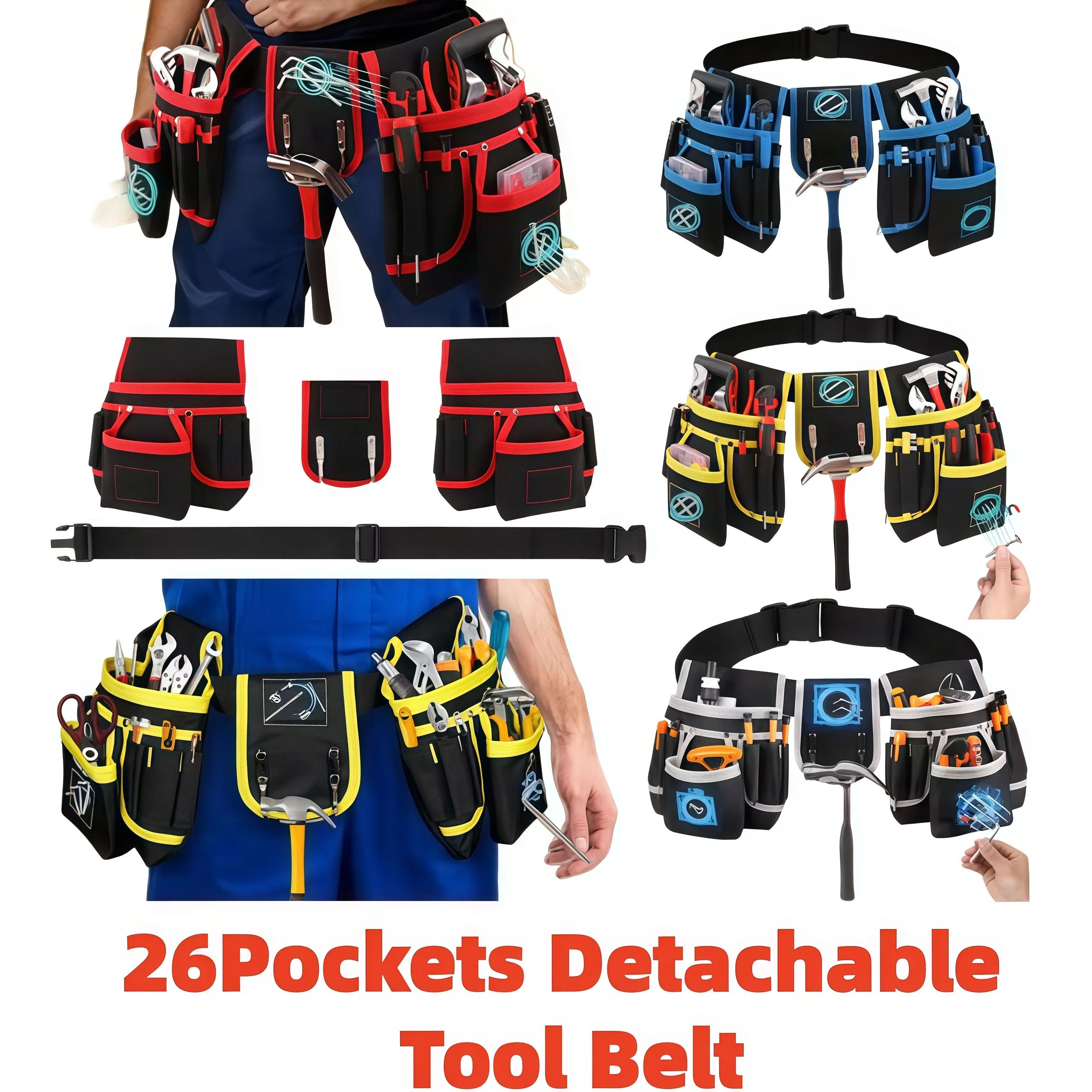 

Magnetic Tool Pouch with 26 Pocket Tool Belts, Adjustable & Detachable Belt Tool Bags for Electrician, Carpenter, Construction
