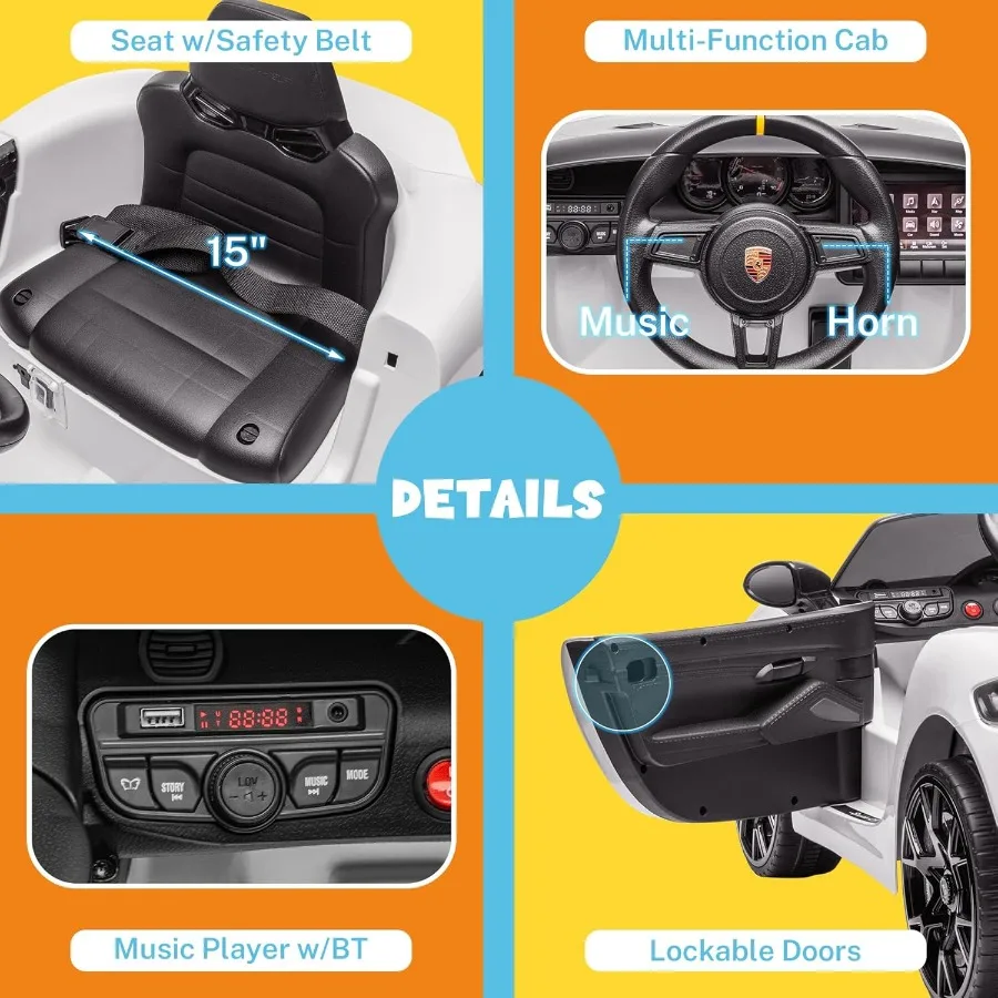 รถยนต์ไฟฟ้าสำหรับเด็กแบบมีใบอนุญาต พร้อมรีโมทคอนโทรล ของเล่นขี่ได้ 12 โวลต์สำหรับเด็กเล็ก รถยนต์ไฟฟ้าพร้อมล้อพ่วง