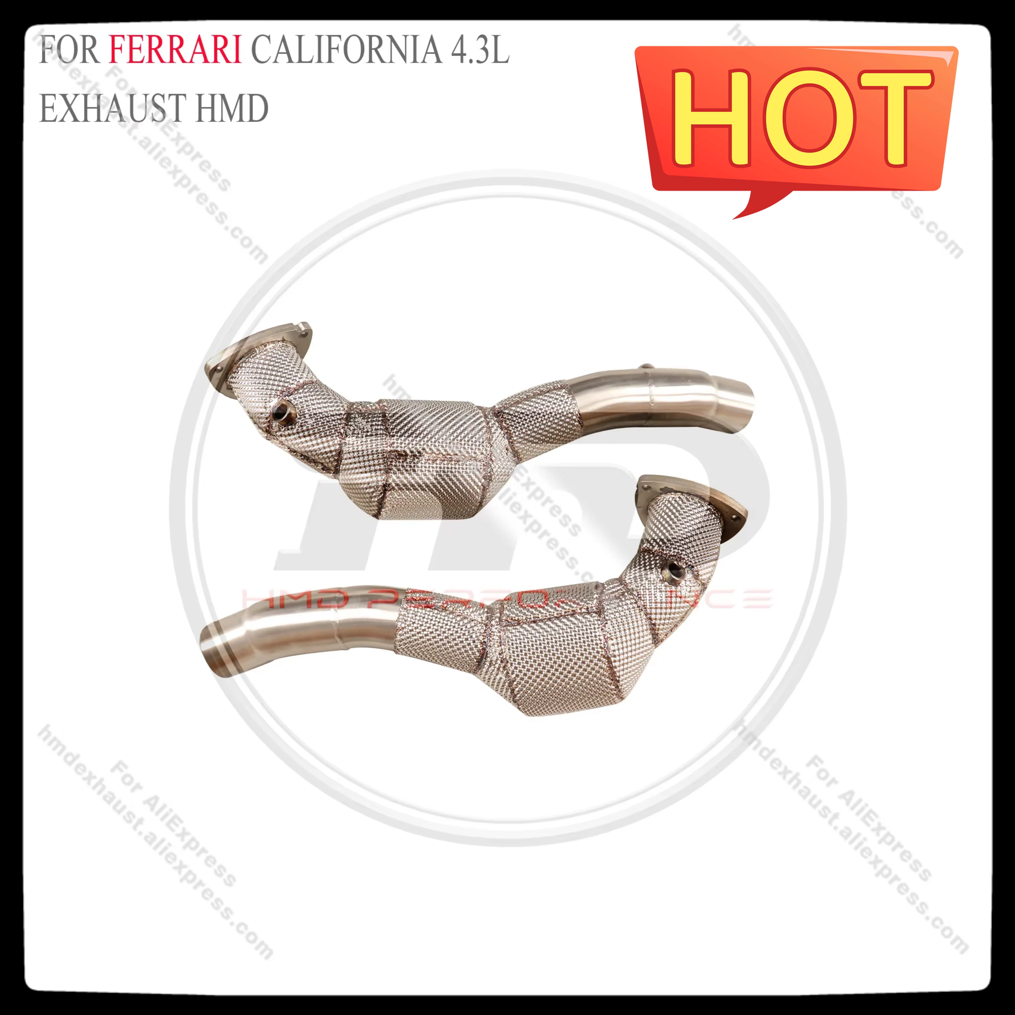 HMD Exhaust System High Flow Performance Downpipe for Ferrari California 4.3L Catted Catless Pipe With Heat Shield