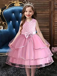 Tulle Sleeveless Dress With Bow For Girls, Trendy Puff Princess  With Sequin For Little Girls, Suit For Party, Birthday Hal