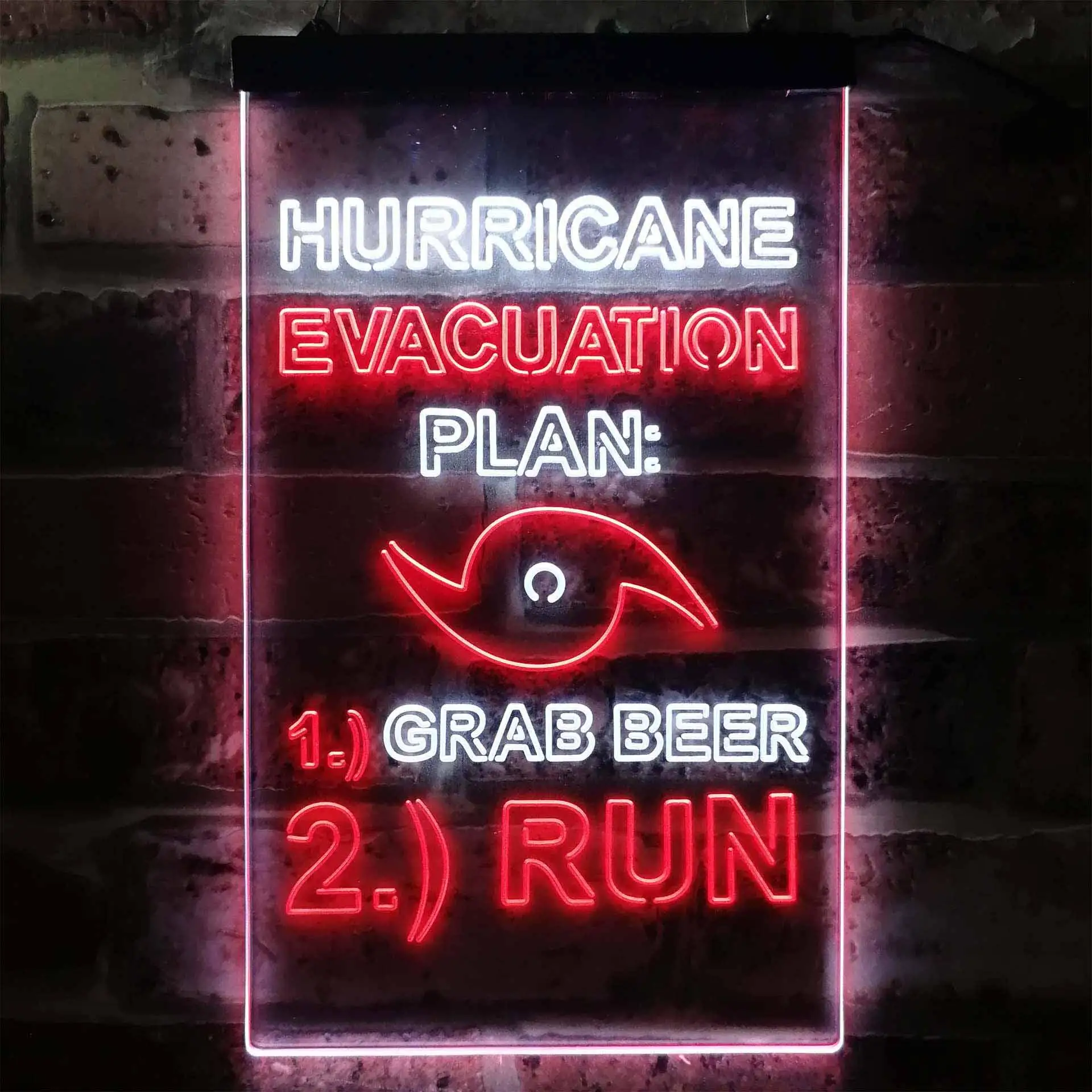 Hurricane Evacuation Plan 1 Grab Beer 2 Run Humor Dual Color Led Neon Sign st6-i3769