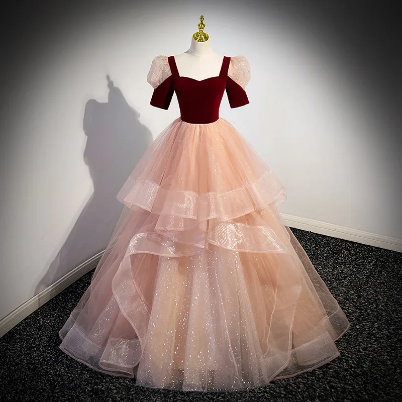 

Новое женское легкое роскошное элитное вечернее платье с цветными блоками, модное ретро-платье для похудения вокального искусства, экзаменационное платье